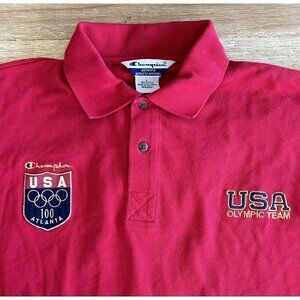 Vintage Atlanta USA Olympics 1996 RED Polo Shirt Champion Size L Chest 52" NEW